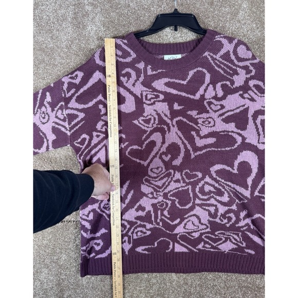 Just Polly Juniors' Crewneck Hearts Sweater Plum/Mauve Size XL - Picture 5 of 7